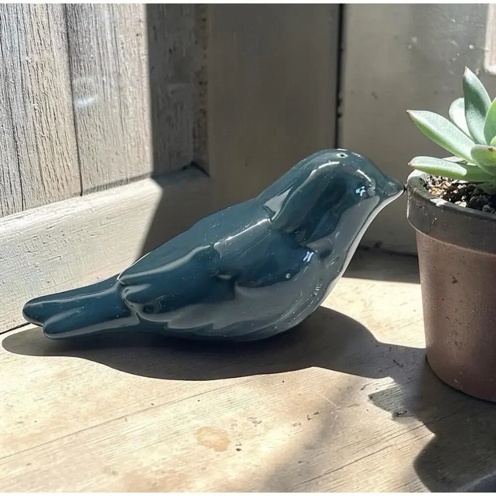 Pier 1 Imports Vintage Teal Ceramic Bird Salt & Pepper Shakers